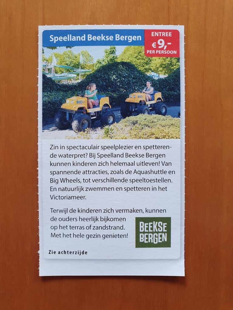 Speelland Beekse Bergen entree €9,- p.p., Drie personen of meer, Kortingsbon