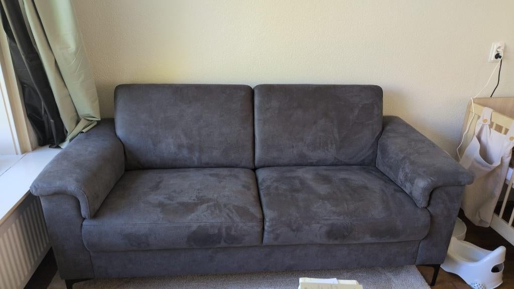 Gratis Bank - Blauw suède-achtig, Huis en Inrichting, Banken | Bankstellen, Ophalen, Overige maten, 150 tot 200 cm, 75 tot 100 cm