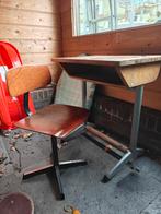 Vintage schoolbankje met stoel, Ophalen, Gebruikt, Bureau