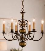 Antieke bronzen kroonluchter met 6 kaarslampen, Huis en Inrichting, Lampen | Kroonluchters, Ophalen of Verzenden, Gebruikt, Metaal