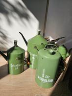 Set van 3 vintage emaille oliekannen, jaren '50, resedagroen, Ophalen of Verzenden