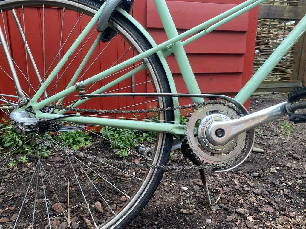 Unieke vintage fiets - Mintgroen, 3 versnellingen, Terugtraprem, Gebruikt, Versnellingen, 50 tot 53 cm