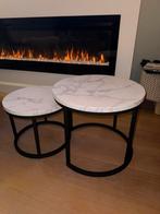 Salontafeltjes set - marmerlook, Huis en Inrichting, Ophalen, 50 tot 100 cm, Rond, Zo goed als nieuw