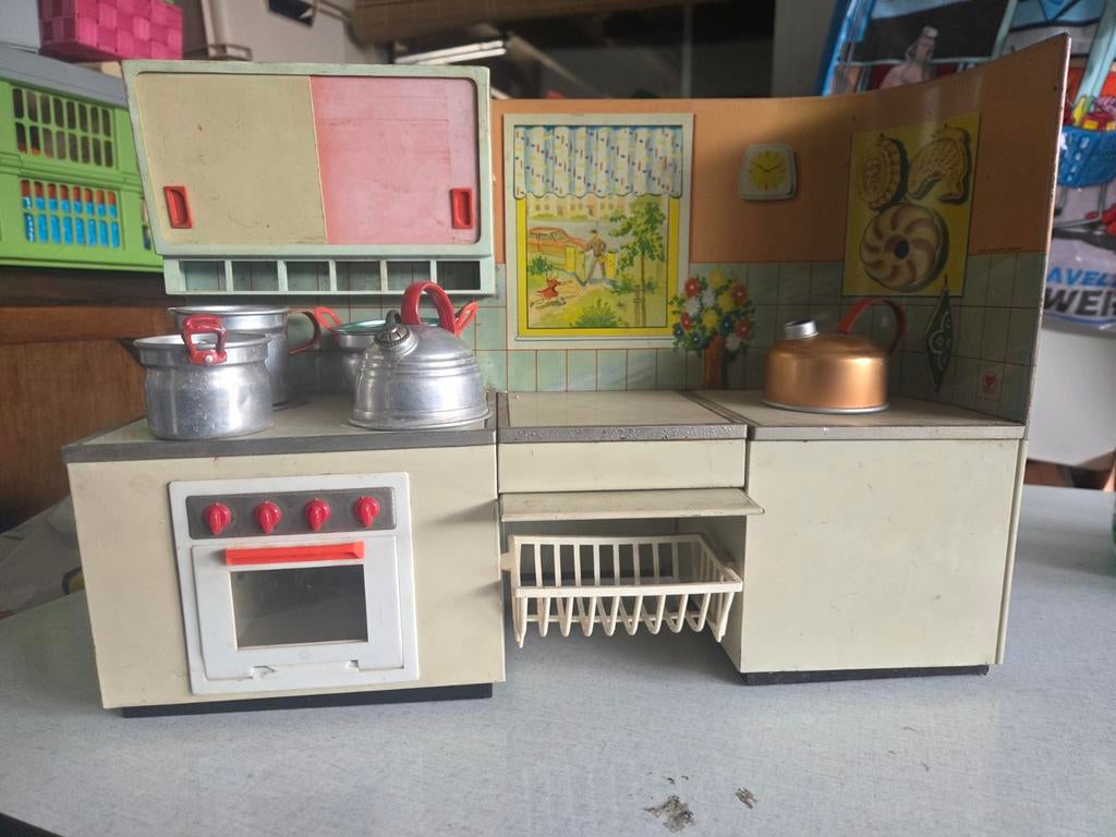 Vintage blikken speelgoedkeuken met accessoires, Ophalen of Verzenden