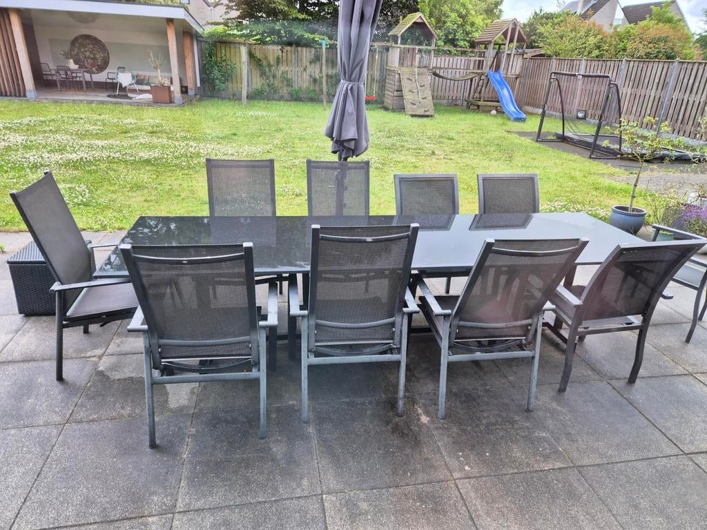 6x tuinstoel verstelbaar gasveer hoge rug antraciet, Ophalen, Gebruikt, Aluminium, Verstelbaar