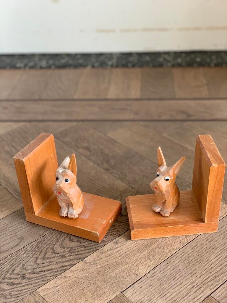 Art Deco Handgesneden houten boeken steunen, Ophalen, Gebruikt