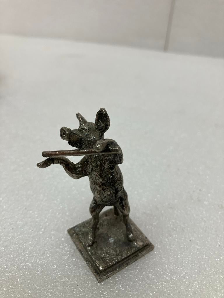 Vintage metal varken beeldje met viool, Antiek en Kunst, Ophalen of Verzenden