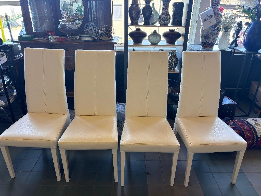 ANT DECO Eetkamerstoelen Wit Kunstleer Set van 4, Ophalen, Overige materialen, Gebruikt, Wit