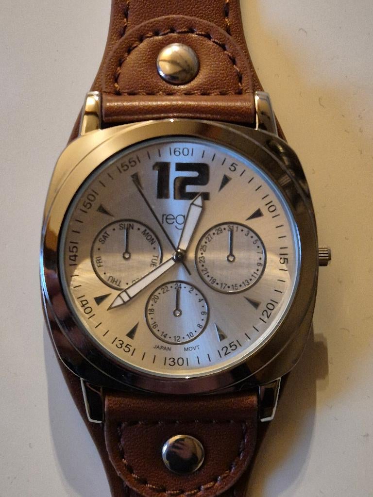 Regal heren horloge met leren bandje, Sieraden, Tassen en Uiterlijk, Horloges | Heren, Overige merken, Leer, Staal, Verzenden