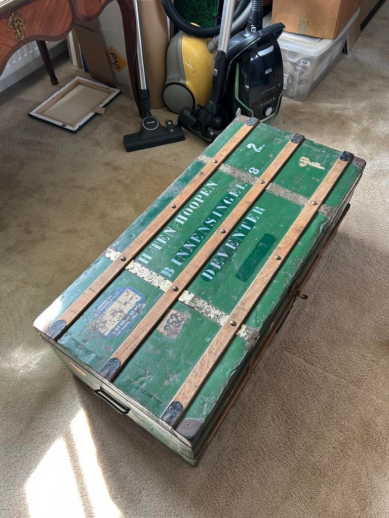 Vintage scheepkist / scheepskoffer / hutkoffer, Ophalen, Groen, Vintage, Gebruikt