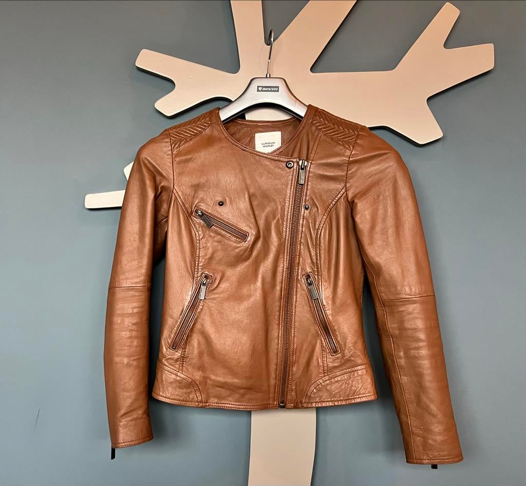Summum Woman Leren Biker Jas Cognac - XS, Kleding | Dames, Bruin, Ophalen of Verzenden, Zo goed als nieuw, Jasje
