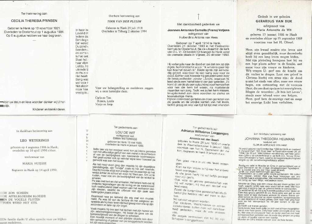 30 Bidprentjes uit Hank, Verzenden, Bidprentje