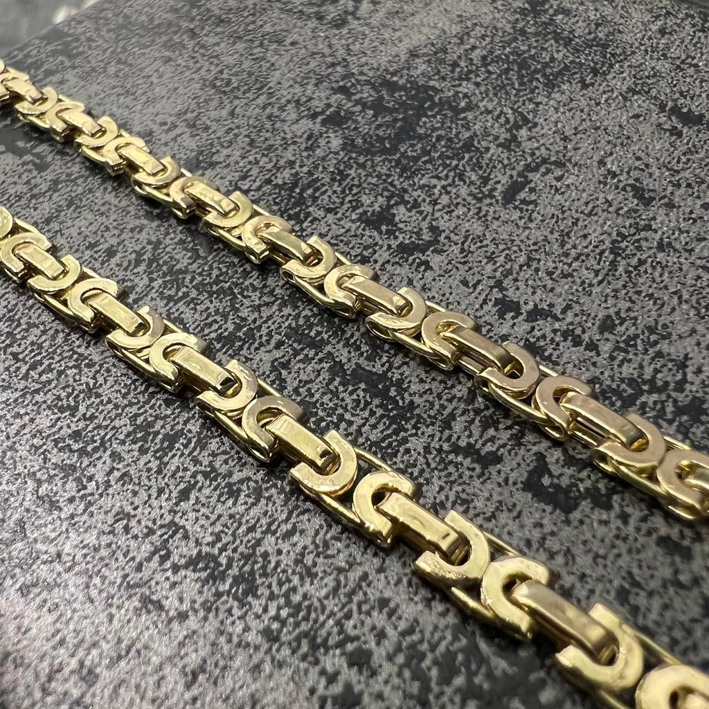 14k gouden koningsketting massieve platte schakel, Sieraden, Tassen en Uiterlijk, Kettingen, Ophalen of Verzenden, Zo goed als nieuw
