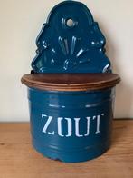 Petrolblauw emaille ZOUT bak met gouden bies, Ophalen of Verzenden