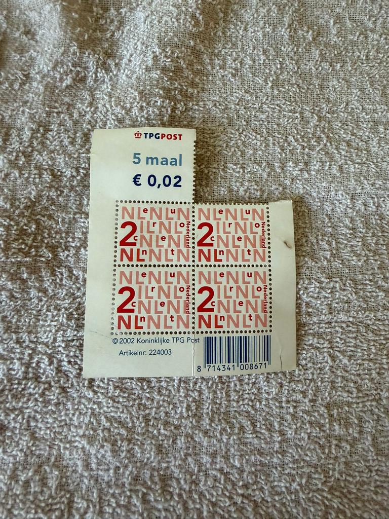 TPG Post Postzegels 2002 - 5 maal  0,02, Postzegels en Munten, Ophalen of Verzenden, Na 1940, Postfris