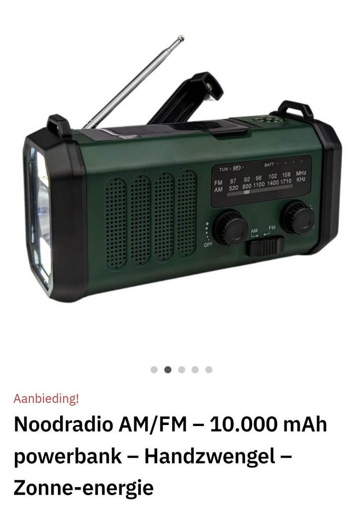 Noodradio AM/FM met Powerbank, Handzwengel en Zonne-energie, Ophalen of Verzenden, Nieuw, Radio