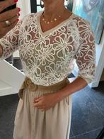 Xandres, prachtige opengewerkte top, camel/lurex boorden, SM, Ophalen of Verzenden, Nieuw, Maat 36 (S), Wit