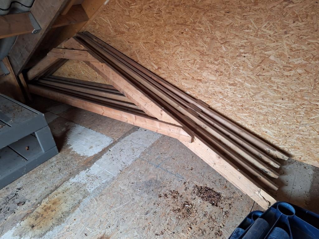 5 dakspanten van hout, Doe-het-zelf en Verbouw, Hout en Planken, Gebruikt, Ophalen of Verzenden, Plank, 50 mm of meer