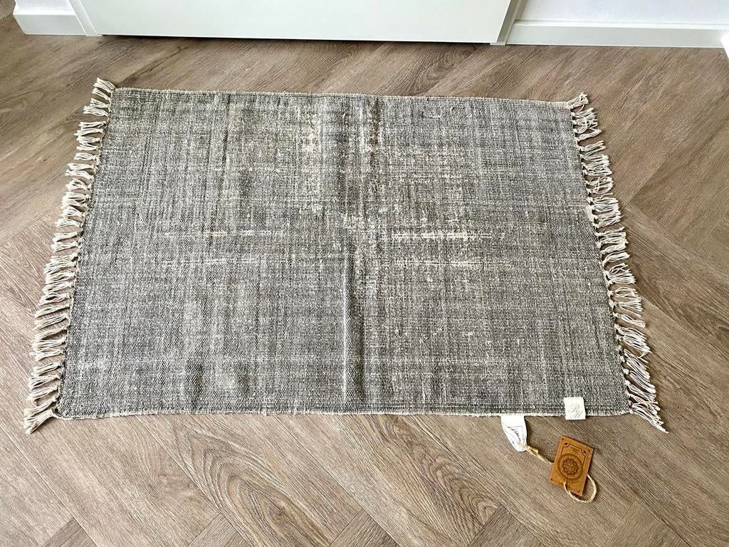 Riviera Maison Vloerkleed Katoen Grijs 60x90 cm, Zo goed als nieuw, Grijs, Rechthoekig, 50 tot 100 cm