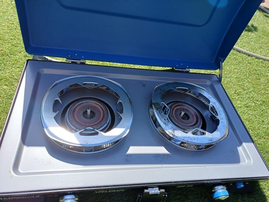 Campingaz Xcelerate 400sg - 2-pits kooktoestel met grill, Caravans en Kamperen, Kampeeraccessoires, Ophalen, Zo goed als nieuw