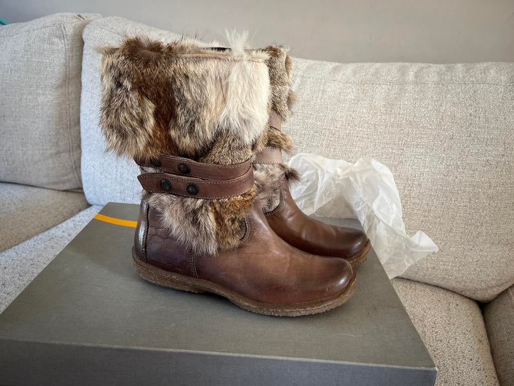 Manas design laarsjes met bont, Bruin, Lage of Enkellaarzen, Nieuw, Ophalen of Verzenden