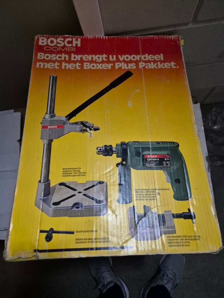 Bosch Combi Boxer Plus Pakket Boormachine met Boorstandaard, Gebruikt, Klopboormechanisme, 400 tot 600 watt, Ophalen