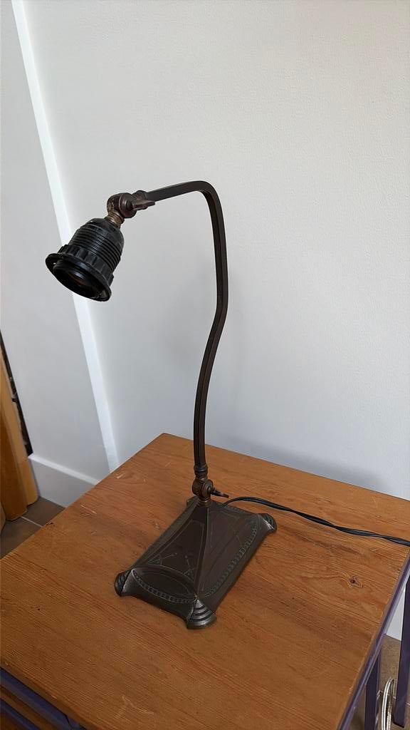 Bronzen art deco amsterdamse school tafellamp, Antiek en Kunst, Ophalen of Verzenden