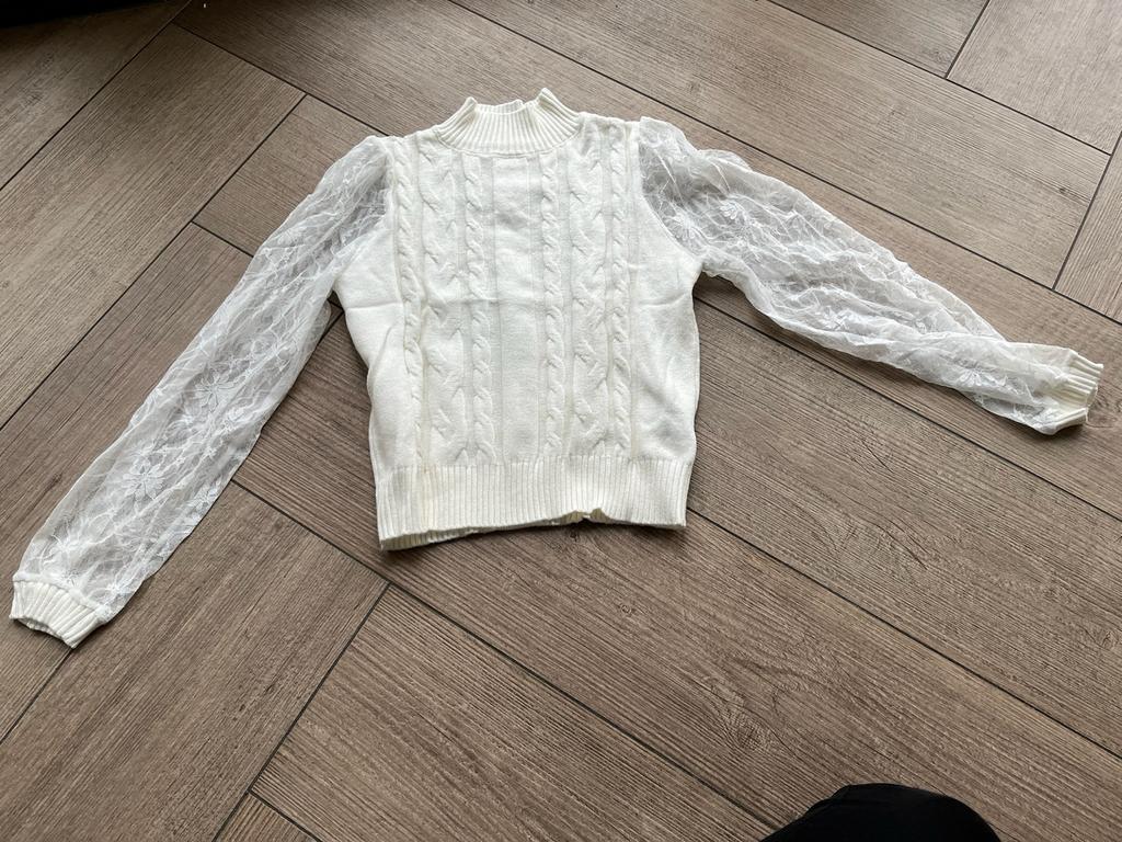 Witte trui met kanten mouwen - Shein Maat S, Ophalen of Verzenden, Zo goed als nieuw, Maat 36 (S), Wit