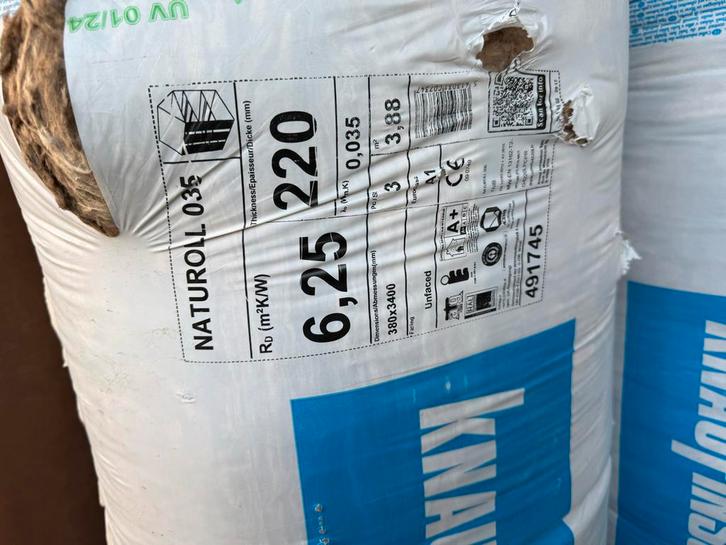 3x Knauf Naturoll 035 Glaswol Isolatie 220mm, Doe-het-zelf en Verbouw, Isolatie en Afdichting, Nieuw, Vloerisolatie, Glaswol, 12 cm of meer