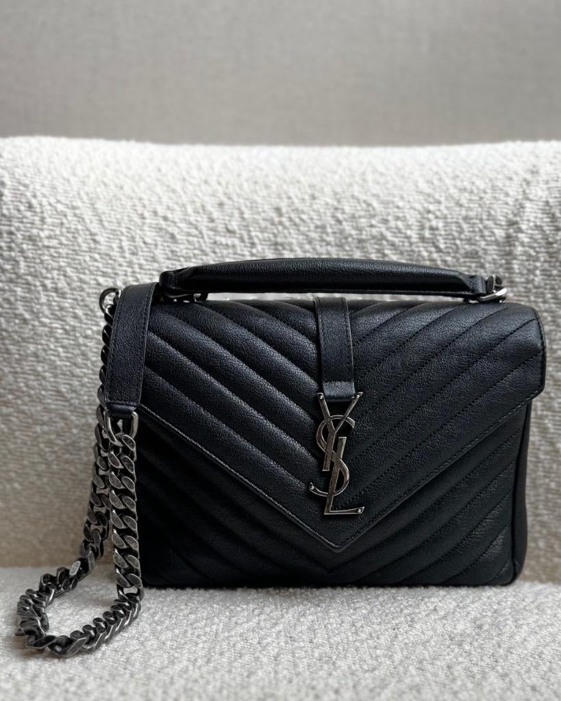 Saint Laurent College Bag Black Medium, Ophalen, Zo goed als nieuw, Zwart, Handtas