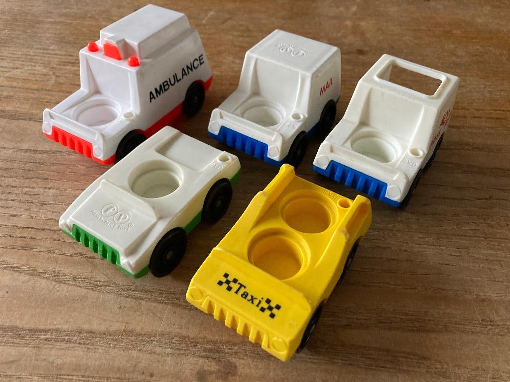 Vintage Fisher Price auto's voertuigen ambulance mail taxi, Ophalen of Verzenden, Gebruikt, Auto of Voertuig