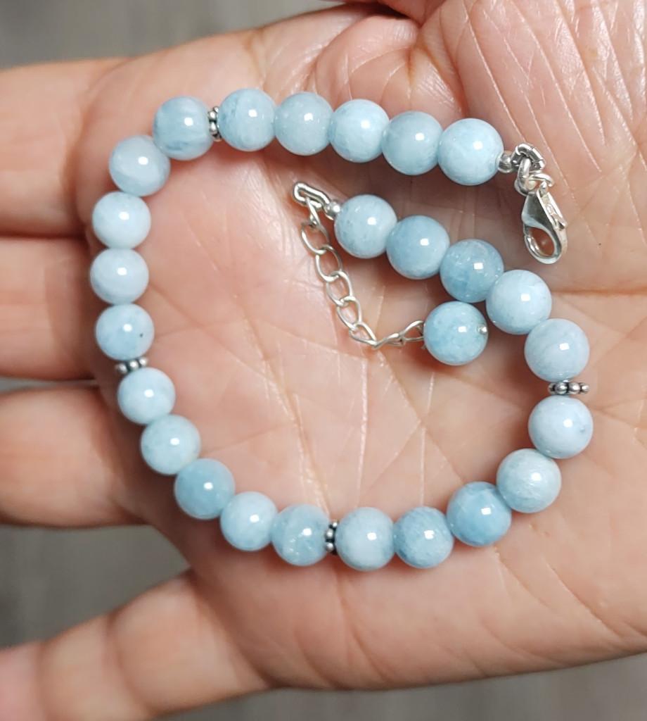 925 zilveren armband met natuurlijke Aquamarijn steen, O.T., Blauw, Nieuw, Ophalen of Verzenden