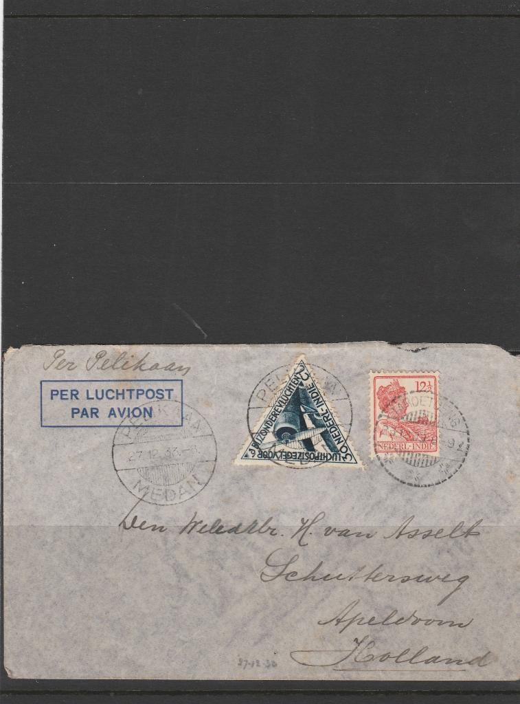 NED. INDIE   PER PELIKAAN  LUCHTPOST, Verzenden, Gestempeld, Nederlands-Indië