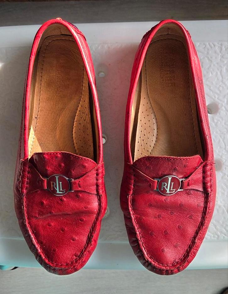 Zgn Ralph Lauren schoenen - Maat 40, leer, rood, Kleding | Dames, Schoenen, Zo goed als nieuw, Instappers, Rood, Ophalen of Verzenden