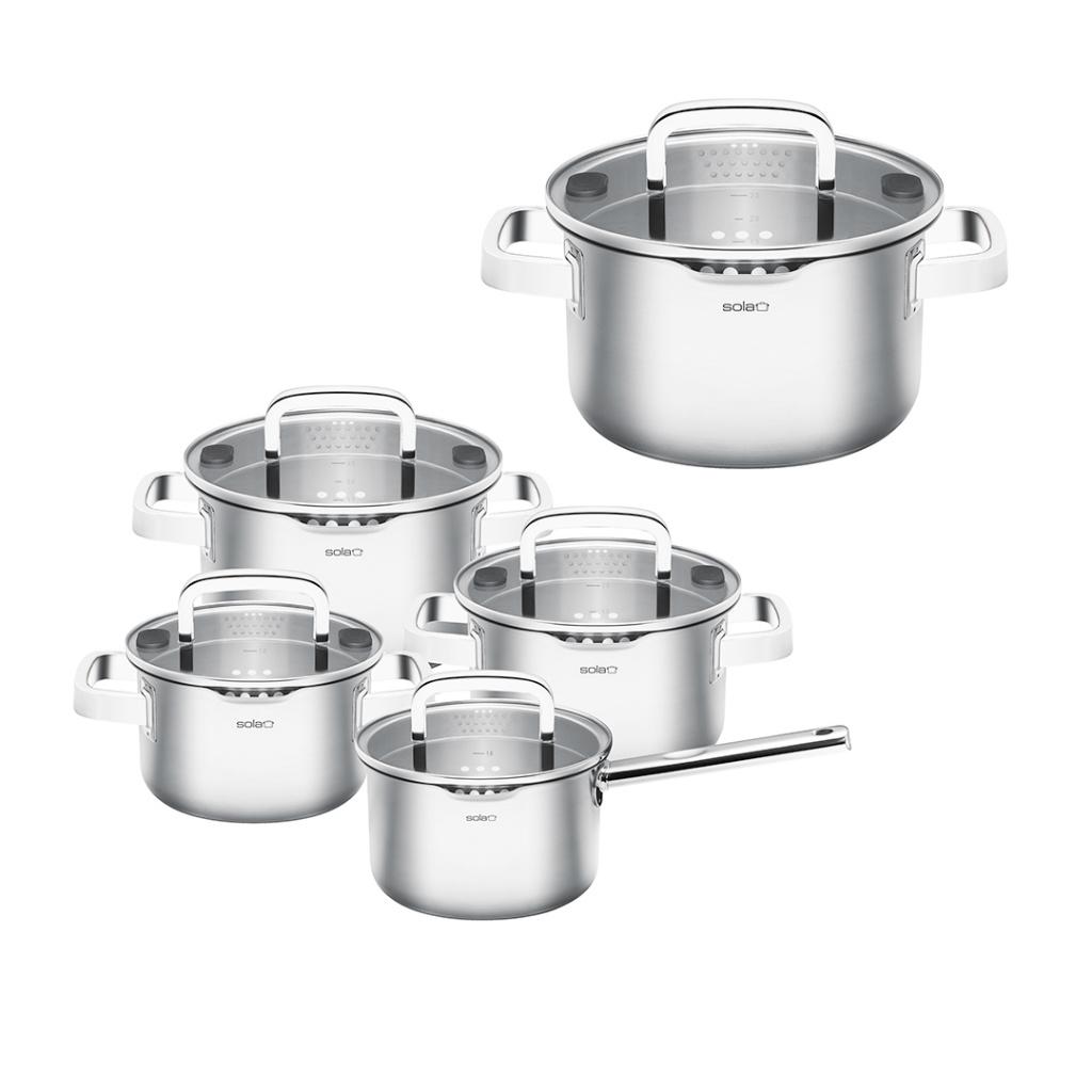 Pannenset RVS 10delig Sola Juvia, ook downdraft!, Huis en Inrichting, Keuken | Potten en Pannen, Verzenden, Nieuw, Pannenset, Rvs