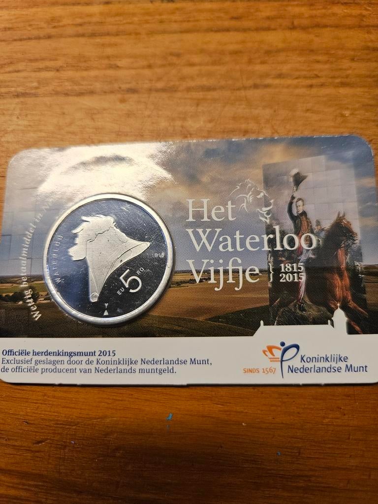 Het Waterloo Vijfje 2015 - Zwaar Verzilverde €5,- Munt, Koningin Beatrix, Zilver, Euro's, Ophalen of Verzenden