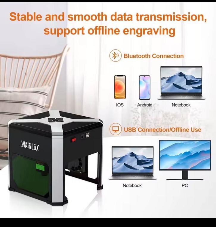 Wainlux K6 3000mw Mini Laser Graveermachine Bluetooth CNC, Computers en Software, 3D Printers, Nieuw, Ophalen of Verzenden