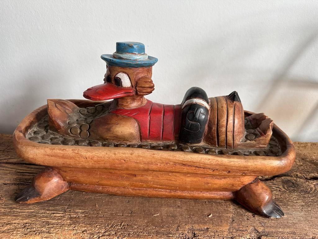 Vintage houten beeld Dagobert Duck in badkuip, Ophalen of Verzenden, Gebruikt