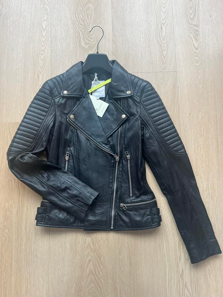 Zwarte leren bikerjas Goosecraft maat S – echt leer, Kleding | Dames, Jassen | Zomer, Nieuw, Maat 36 (S), Zwart, Ophalen of Verzenden