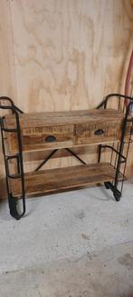 Industriële Kast op Wieltjes - Mangohout & Metaal, Ophalen of Verzenden, Gebruikt