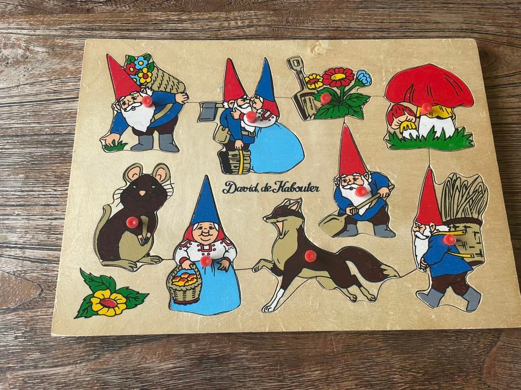 Vintage David de Kabouter houten puzzel., Ophalen of Verzenden, 10 tot 50 stukjes, Zo goed als nieuw