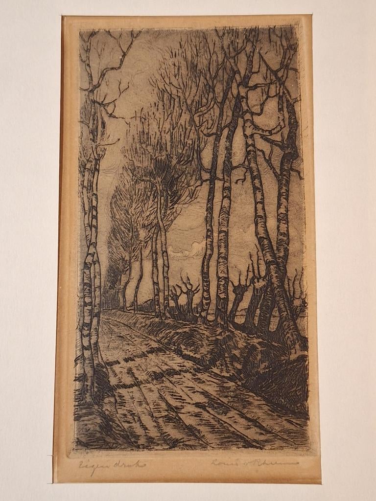 Ets van een landschap met bomen Van Rhee, Ophalen of Verzenden