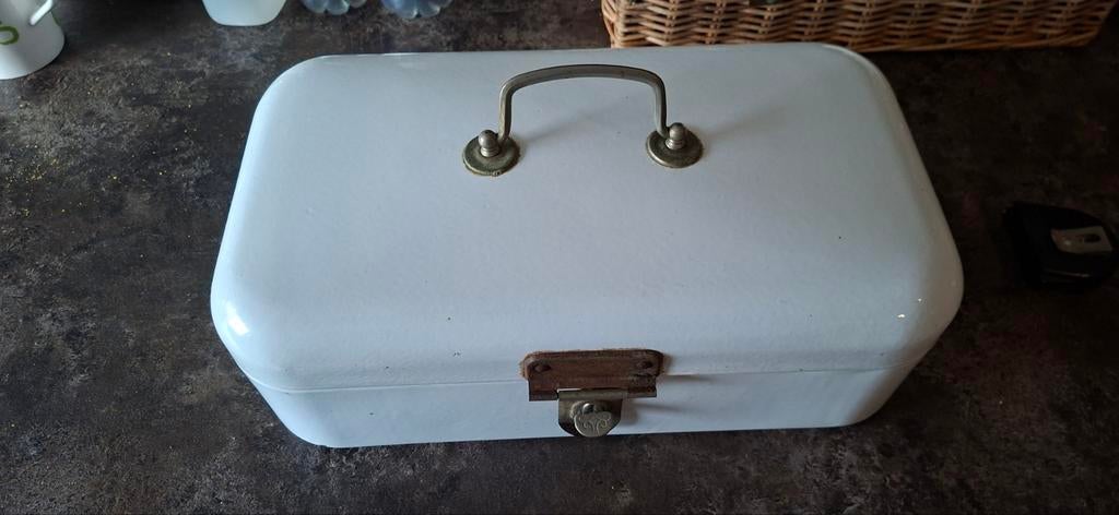 Vintage emaille broodtrommel - wit, Antiek en Kunst, Antiek | Emaille, Ophalen