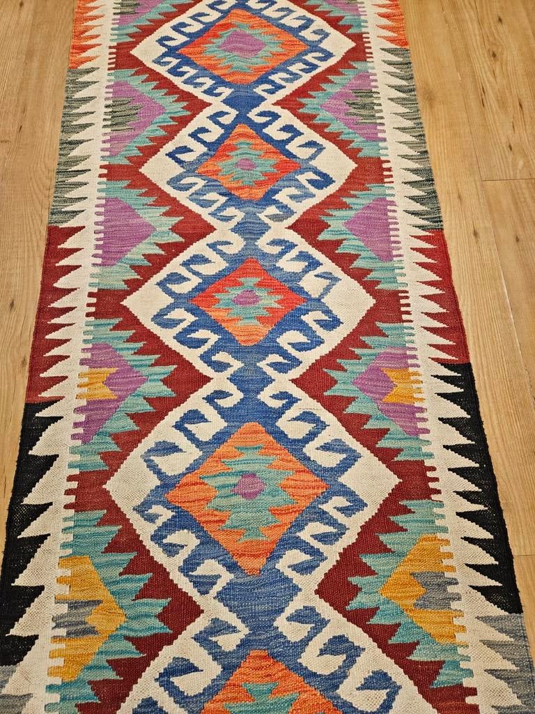 Handgeweven oosterse wollen kelim loper 297x76, Info@SlatsAntiek.nl, Crème, Vof Slats Antiek, Kelim