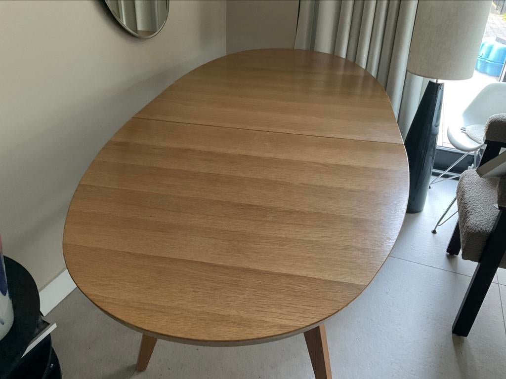 Ovale lichteiken uitschuifbare eettafel maat 160x90 tot 200, Huis en Inrichting, Ophalen, Gebruikt, Moderne perfecte eettafel