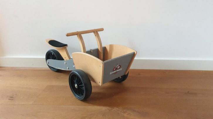 Houten loopfiets met bak - Kinderfeets, Fietsen en Brommers, Fietsen | Kinderfietsjes, Gebruikt, Minder dan 16 inch, Ophalen of Verzenden