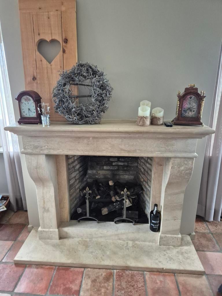 natuurstenen schouw met open gashaard, Ophalen, Gebruikt, Inbouwhaard, Gashaard