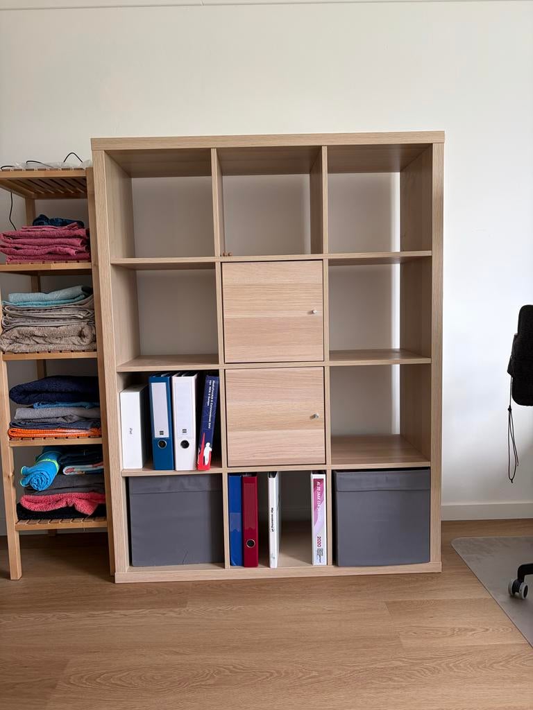 IKEA KALLAX kast 3x4 vakken – incl. deurtjes & bakken, Ophalen, Gebruikt, 100 tot 150 cm, Minder dan 100 cm