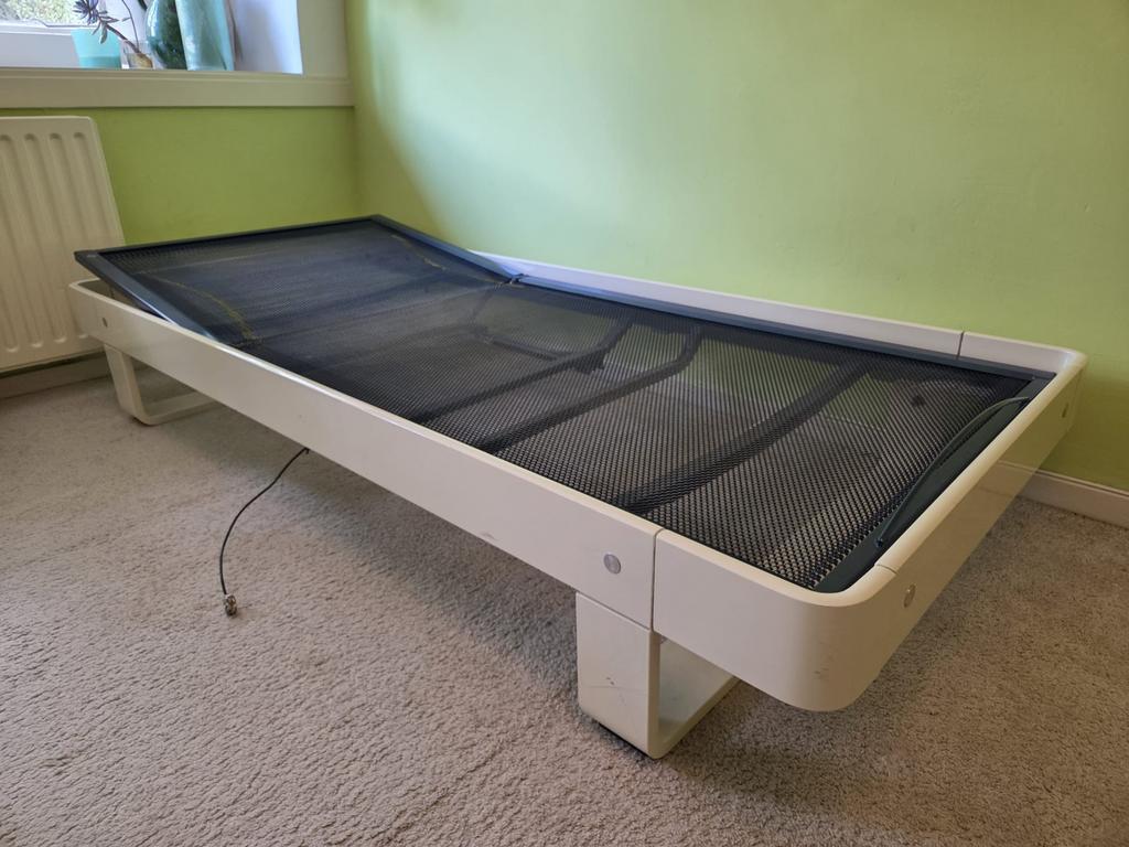 1 persoons houten bed 93x294 crème wit, Ophalen, 90 cm, Eenpersoons, Zo goed als nieuw