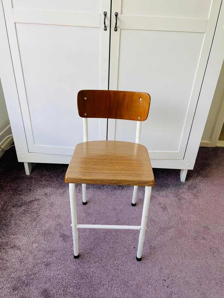 Hoge stoel ijzer/hout H 50 cm B 34 cm D incl leuning 37 cm, Ophalen, Overige typen